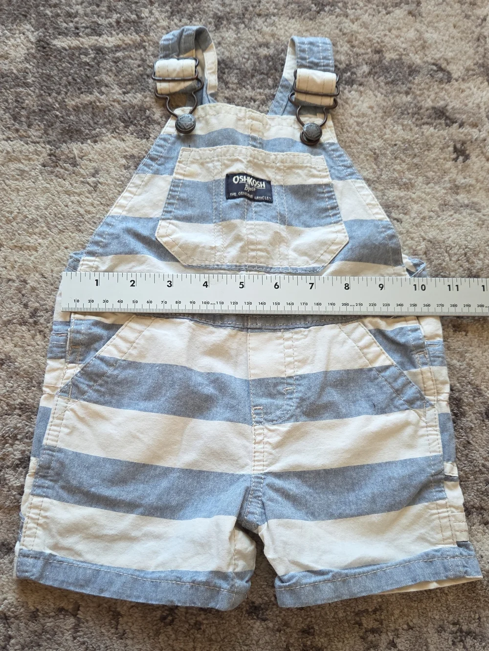 Oshkosh B'gosh Blue And White Horizontal Stripes Shorts Overalls Size 9m